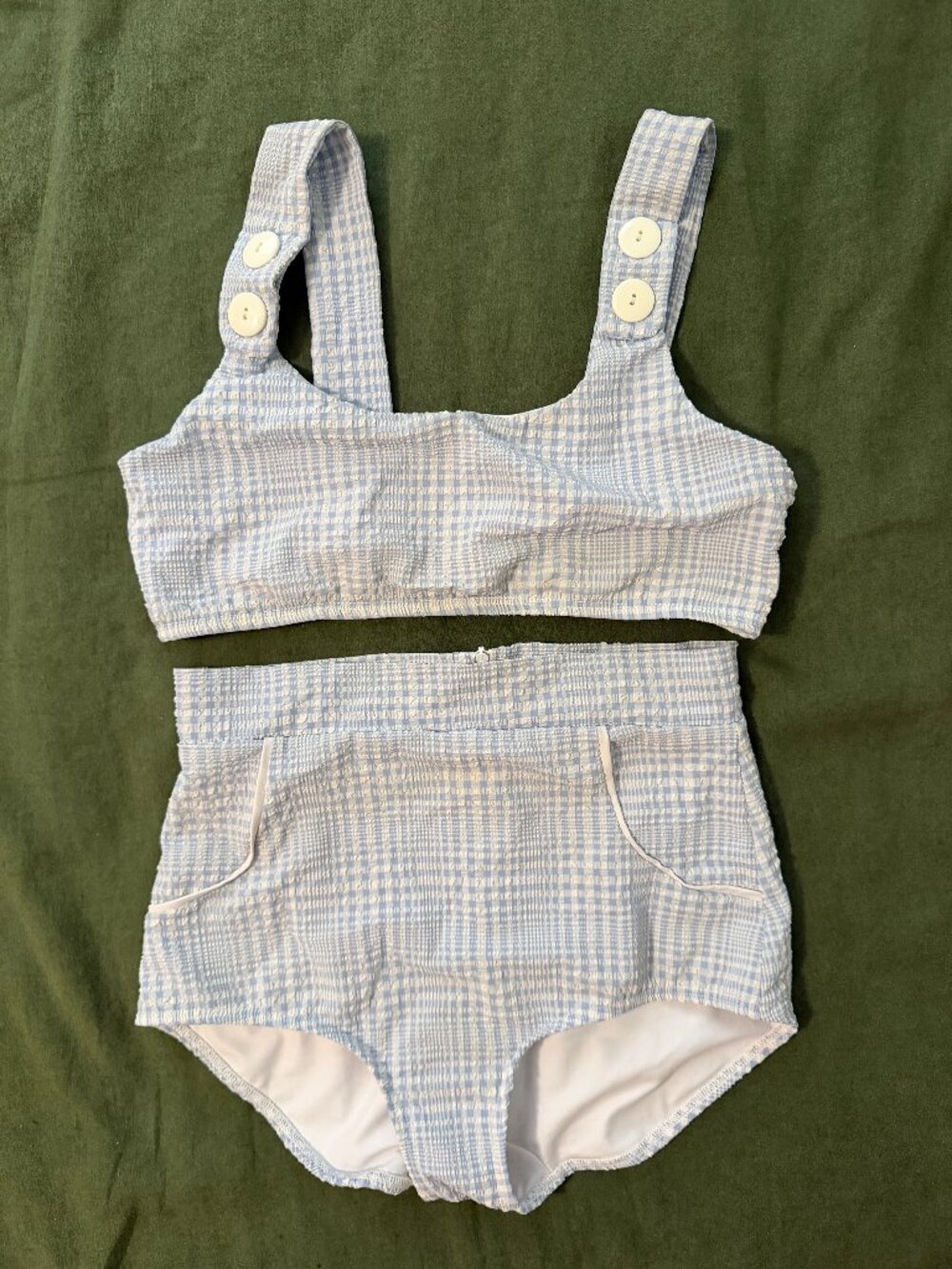 Seea Georgia Gingham Bikini Set Blue Meadow Size Medium Two Piece Surf Swim